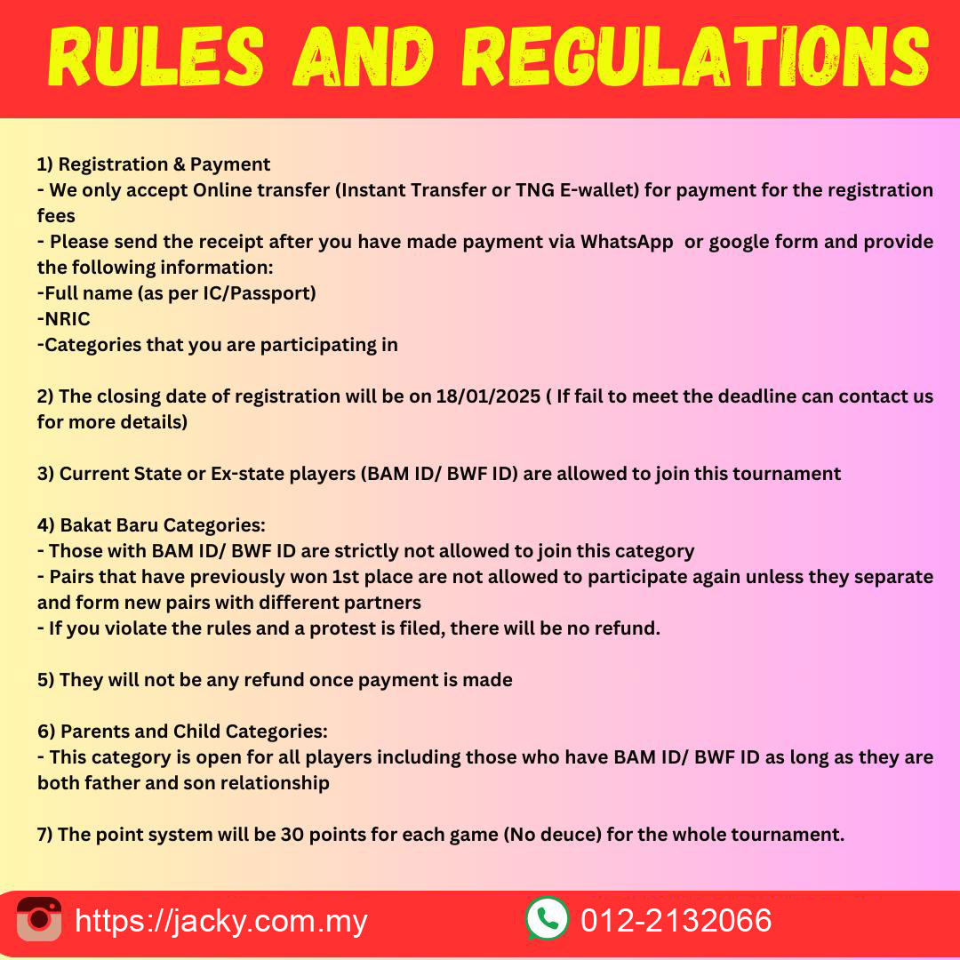 Badminton Tournament Rules