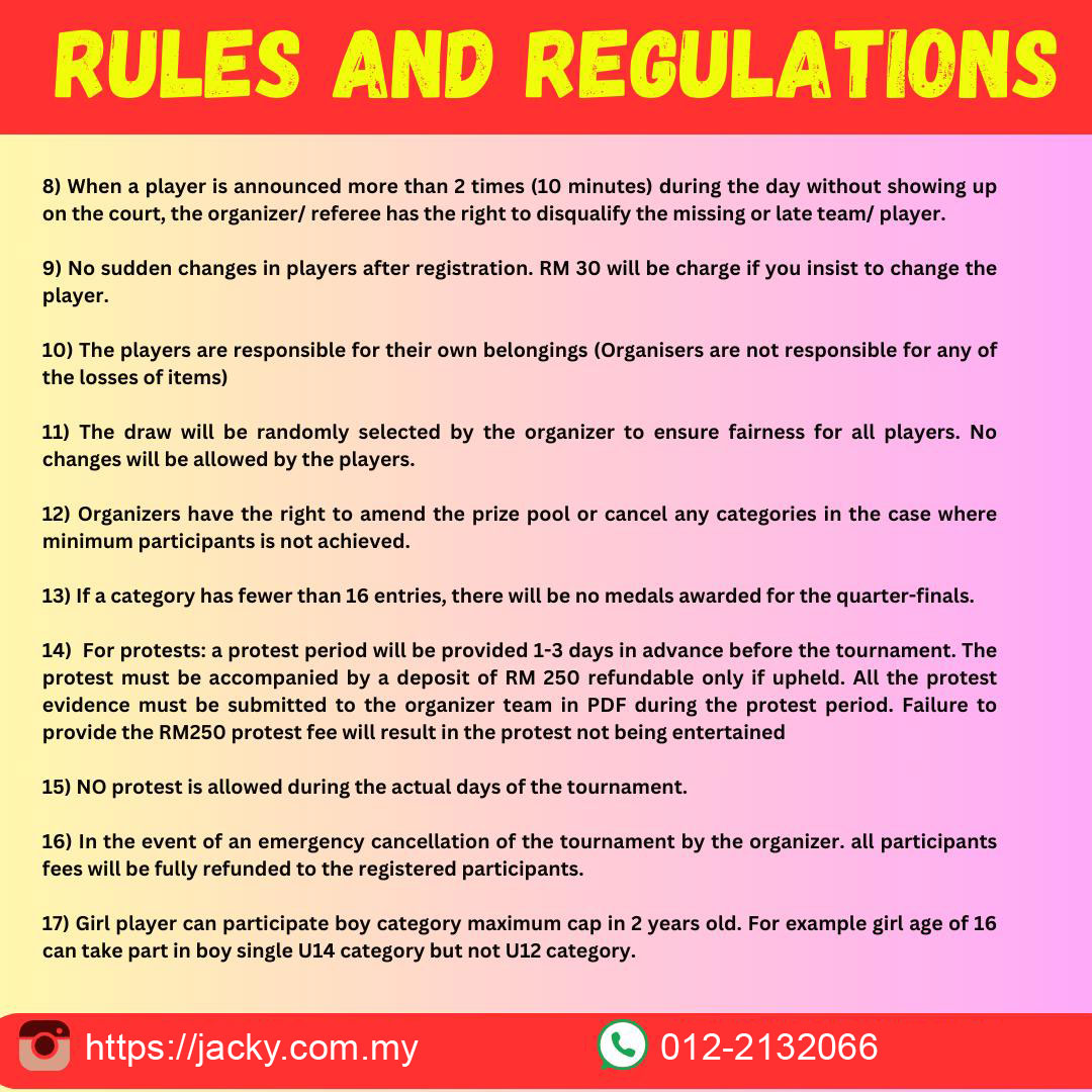 Badminton Tournament Rules & Regulations