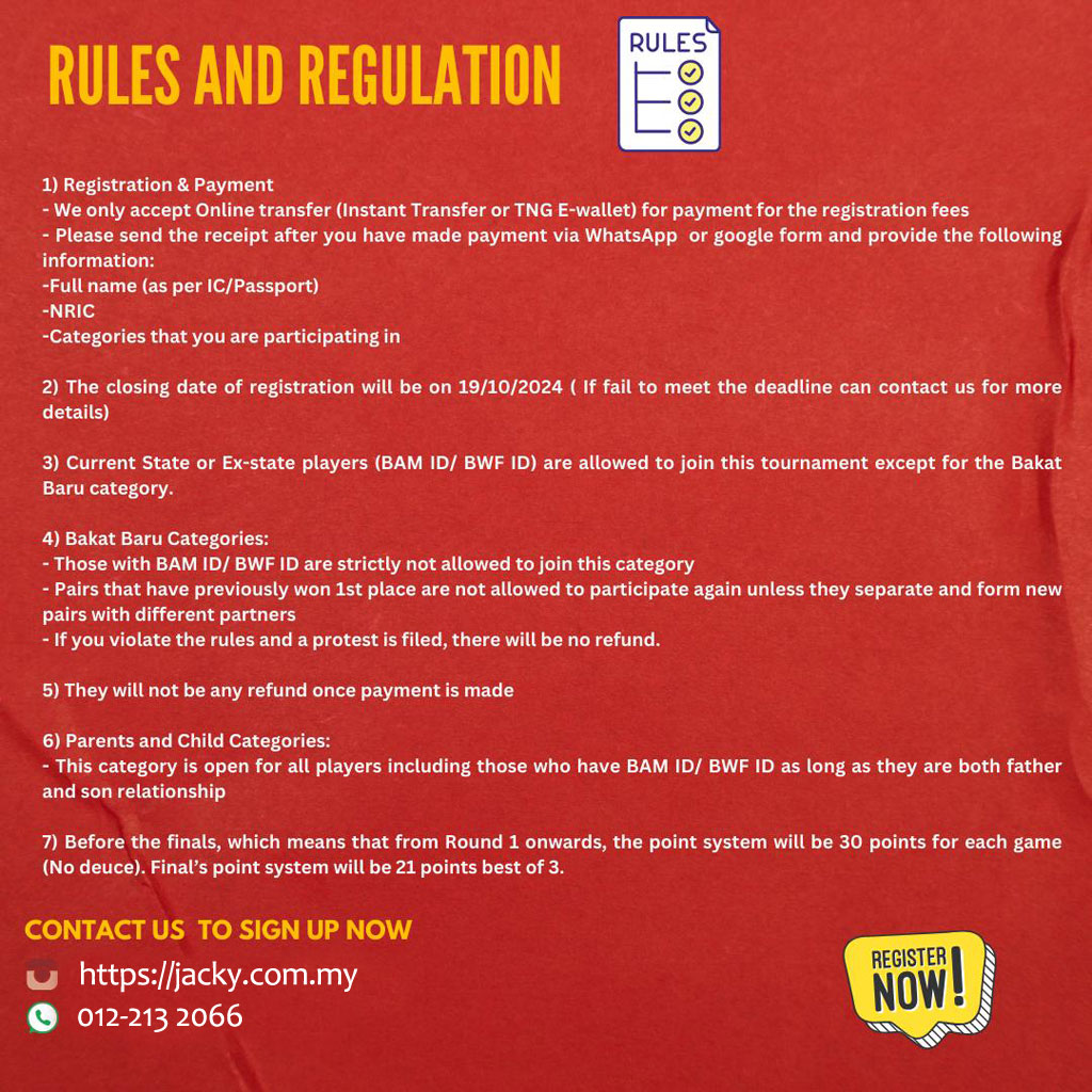 Badminton Tournament Rules & Regulations